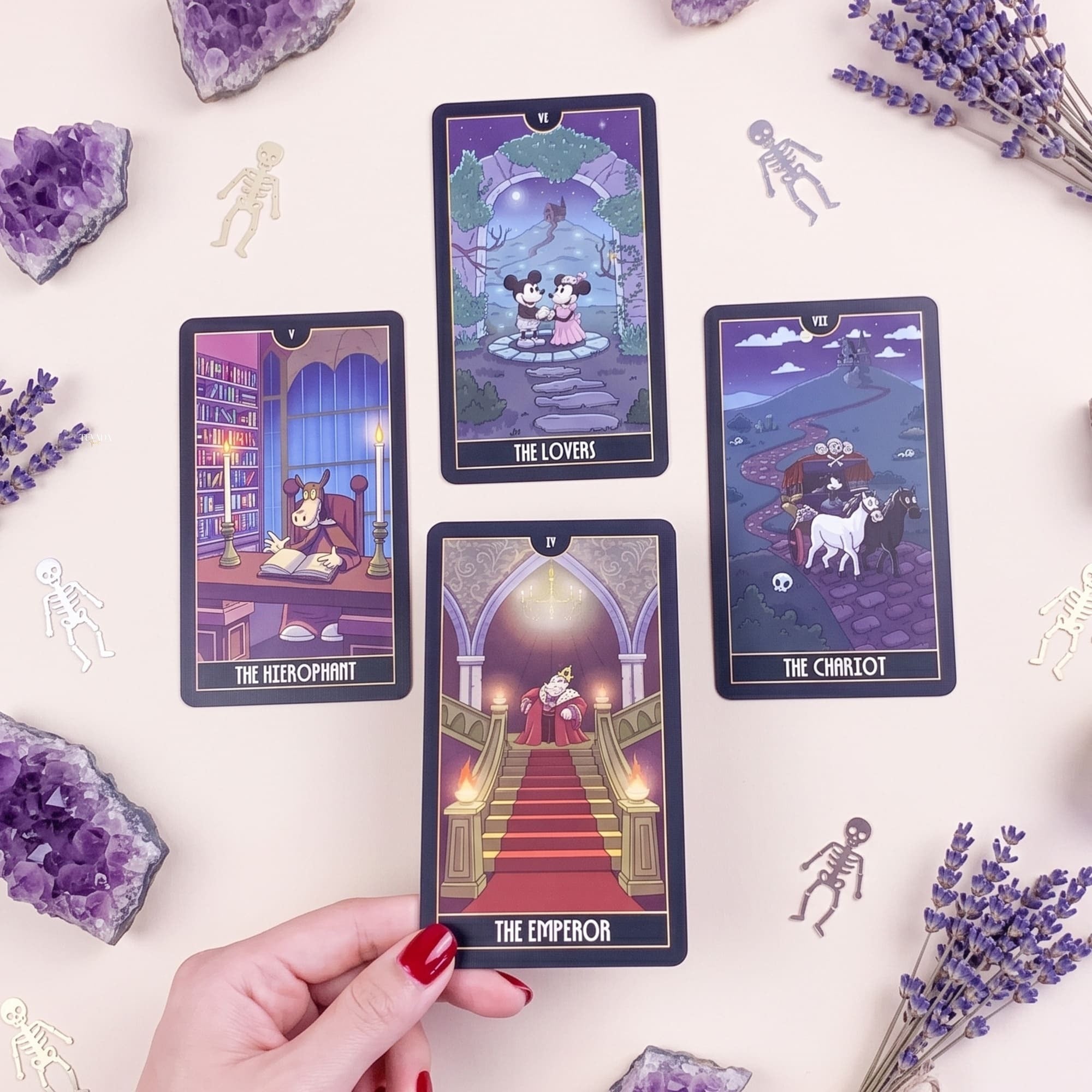 The Skeleton Dance Arcana Tarot whimsical gothic cartoon indie tarot deck for inner child healing and playful shadow work.