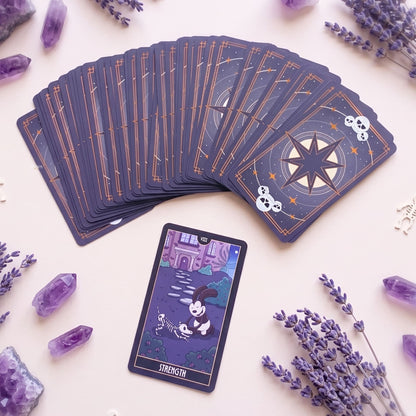 The Skeleton Dance Arcana Tarot whimsical gothic cartoon indie tarot deck for inner child healing and playful shadow work.