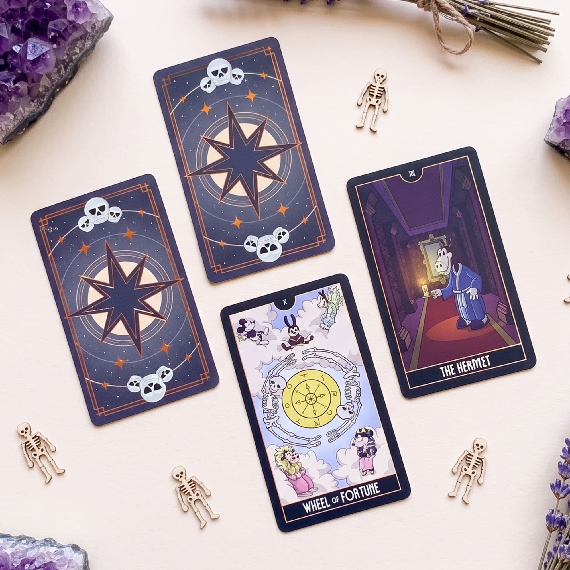 The Skeleton Dance Arcana Tarot whimsical gothic cartoon indie tarot deck for inner child healing and playful shadow work.