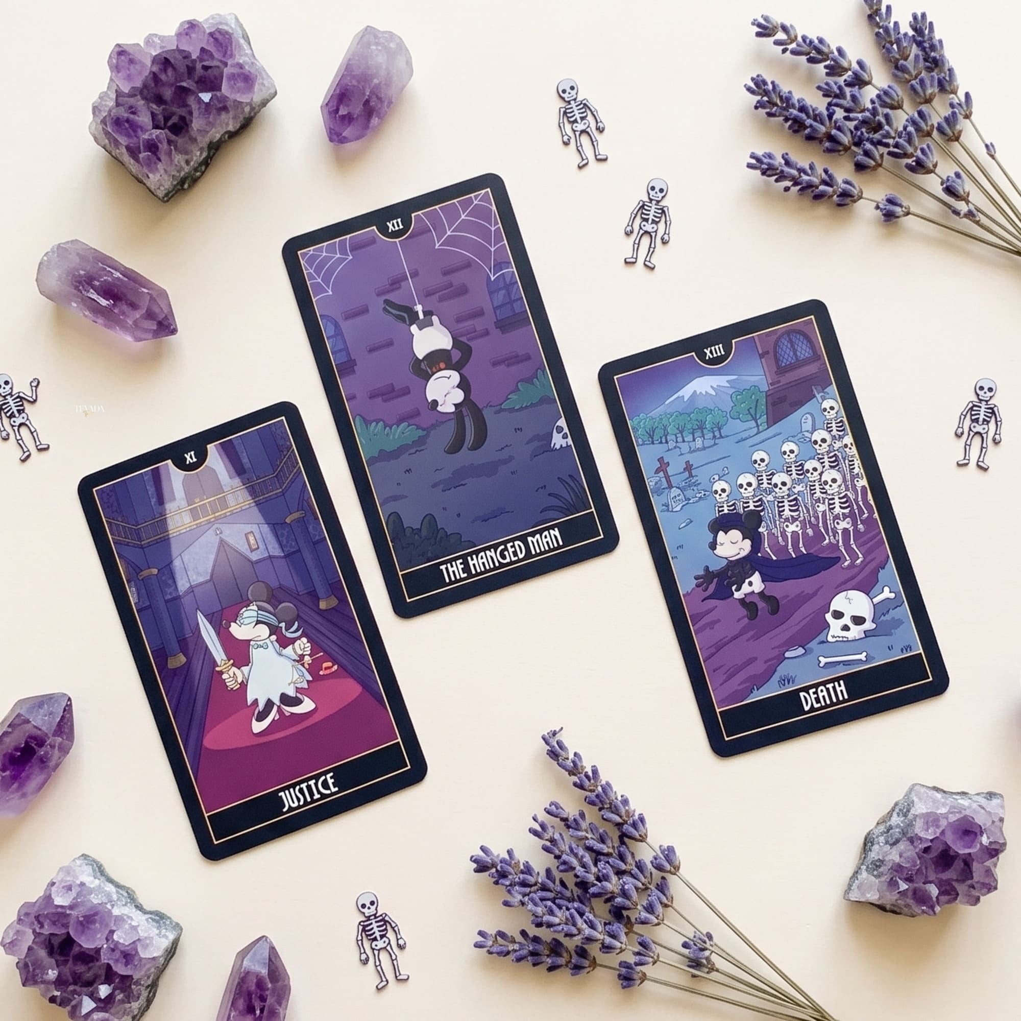 The Skeleton Dance Arcana Tarot whimsical gothic cartoon indie tarot deck for inner child healing and playful shadow work.