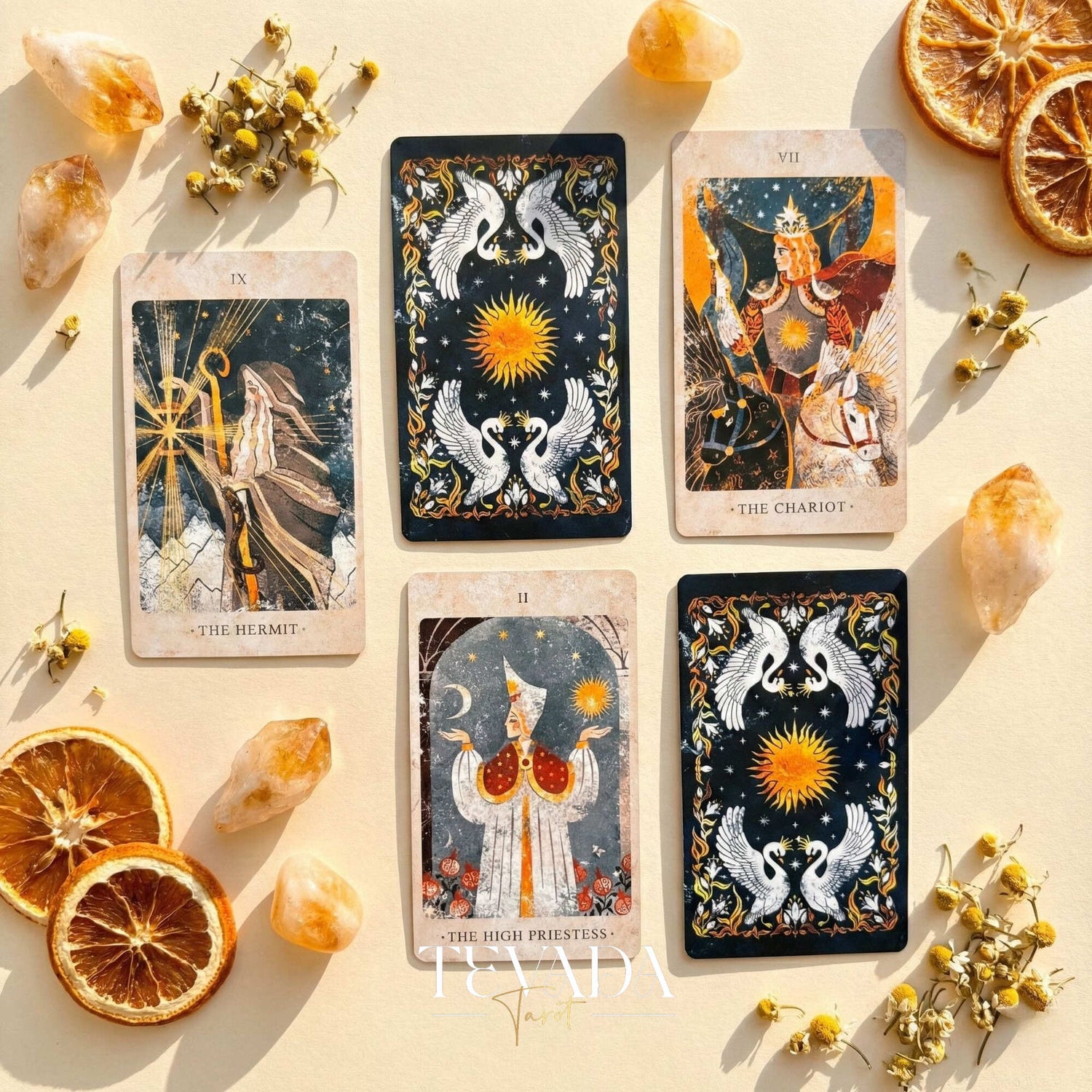 The Solar Kingdom Tarot featuring medieval woodcut art style and sun motifs for intuitive divination
