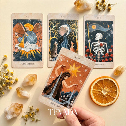 The Solar Kingdom Tarot featuring medieval woodcut art style and sun motifs for intuitive divination