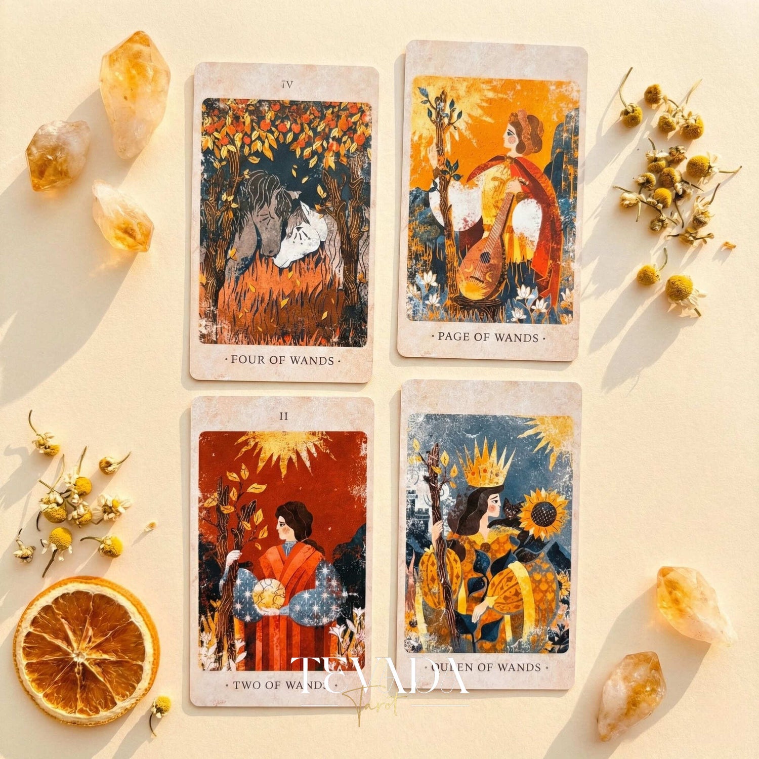 The Solar Kingdom Tarot featuring medieval woodcut art style and sun motifs for intuitive divination