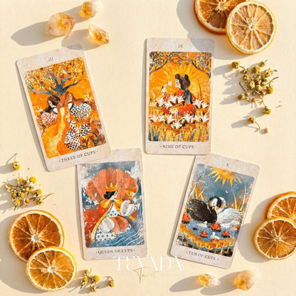 The Solar Kingdom Tarot featuring medieval woodcut art style and sun motifs for intuitive divination