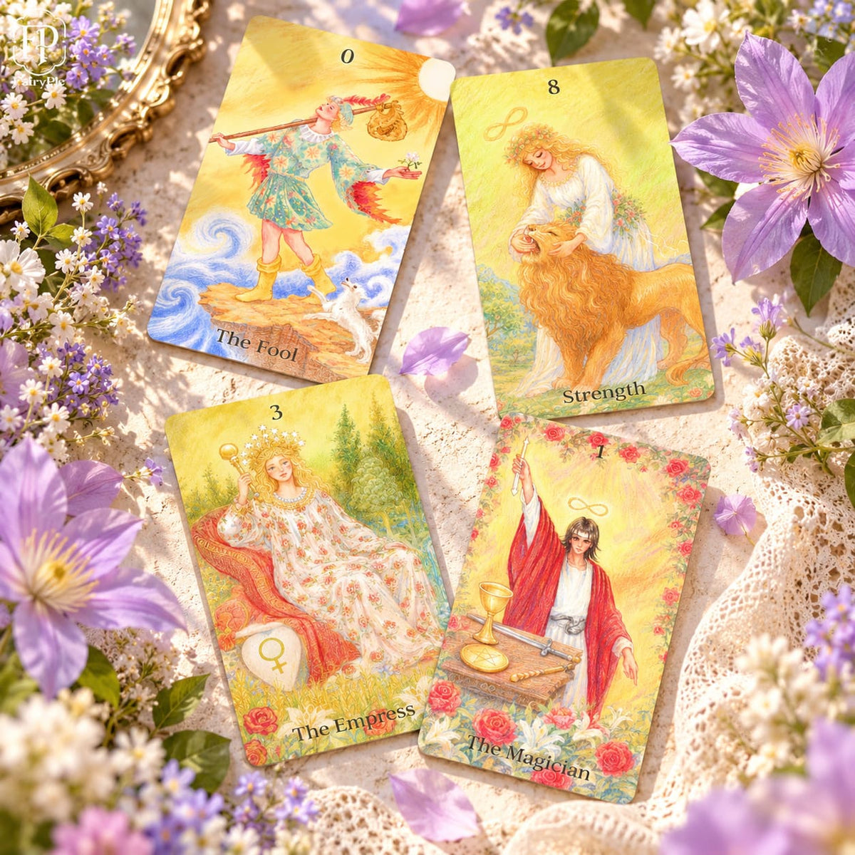 The Tenderness Tarot DELUXE Edition pastel pencil-style cards with floral motifs for reflective readings.