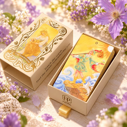 The Tenderness Tarot DELUXE Edition pastel pencil-style cards with floral motifs for reflective readings.