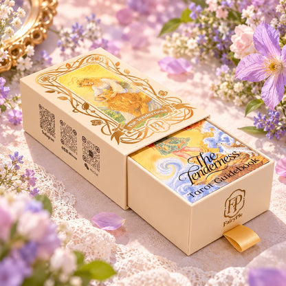 The Tenderness Tarot DELUXE Edition pastel pencil-style cards with floral motifs for reflective readings.