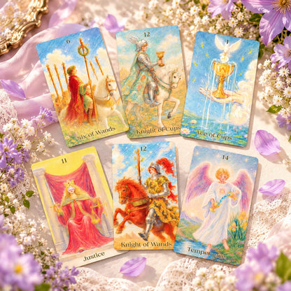 The Tenderness Tarot DELUXE Edition pastel pencil-style cards with floral motifs for reflective readings.