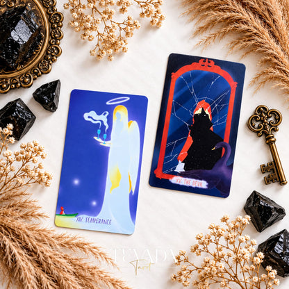 Temperance and Devil cards from The Verdant Hollow Tarot