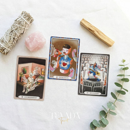 The Theater of Life Oracle Deck whimsical puppetry style Indie Oracle Cards for shadow work and inner child healing