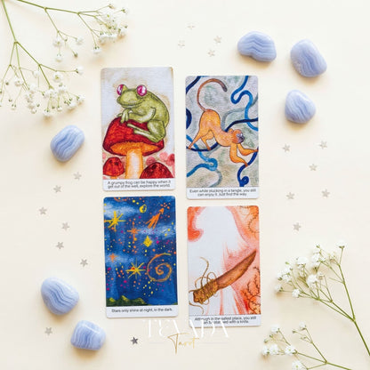 Think Oracle Deck whimsical hand-drawn Indie Oracle Cards for shadow work and inner child healing.