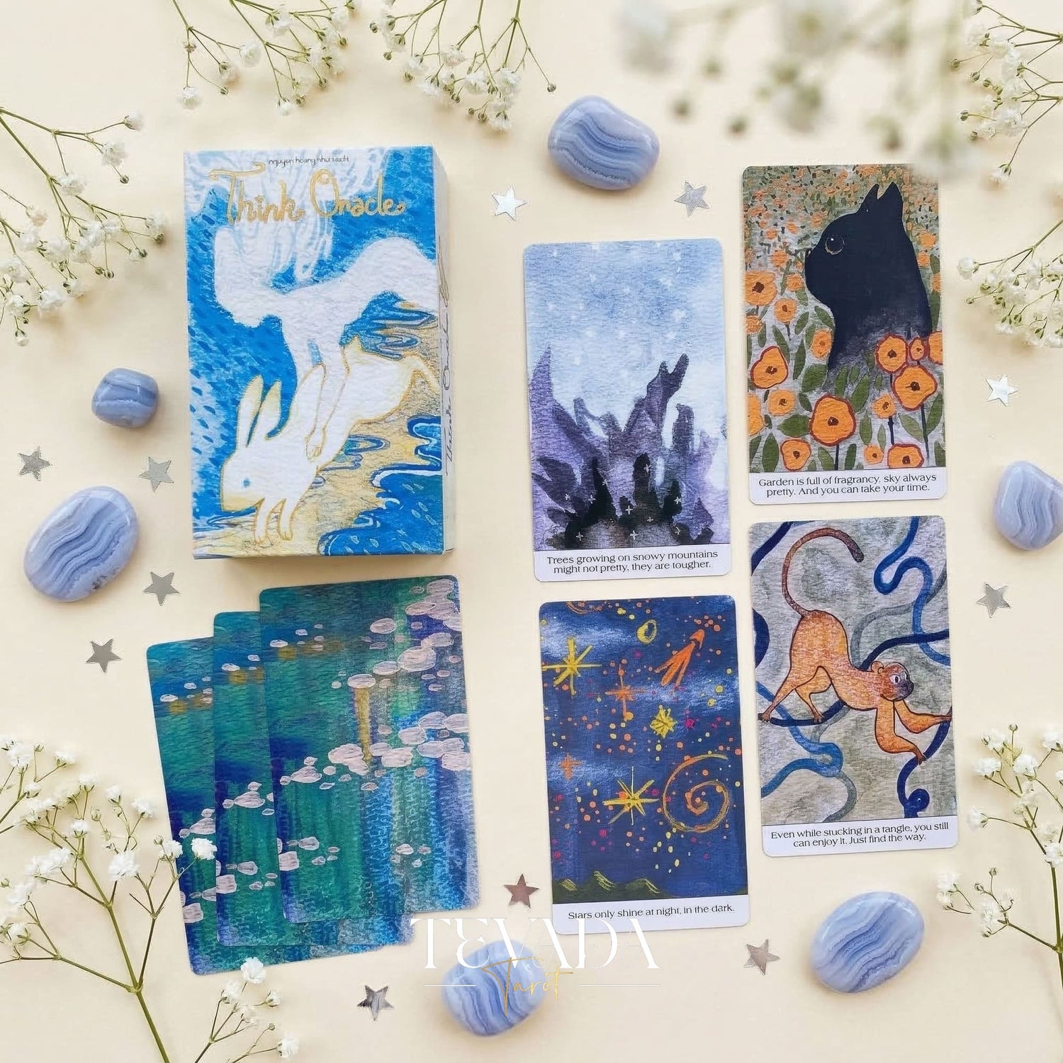 Think Oracle Deck whimsical hand-drawn Indie Oracle Cards for shadow work and inner child healing.