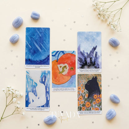 Think Oracle Deck whimsical hand-drawn Indie Oracle Cards for shadow work and inner child healing.