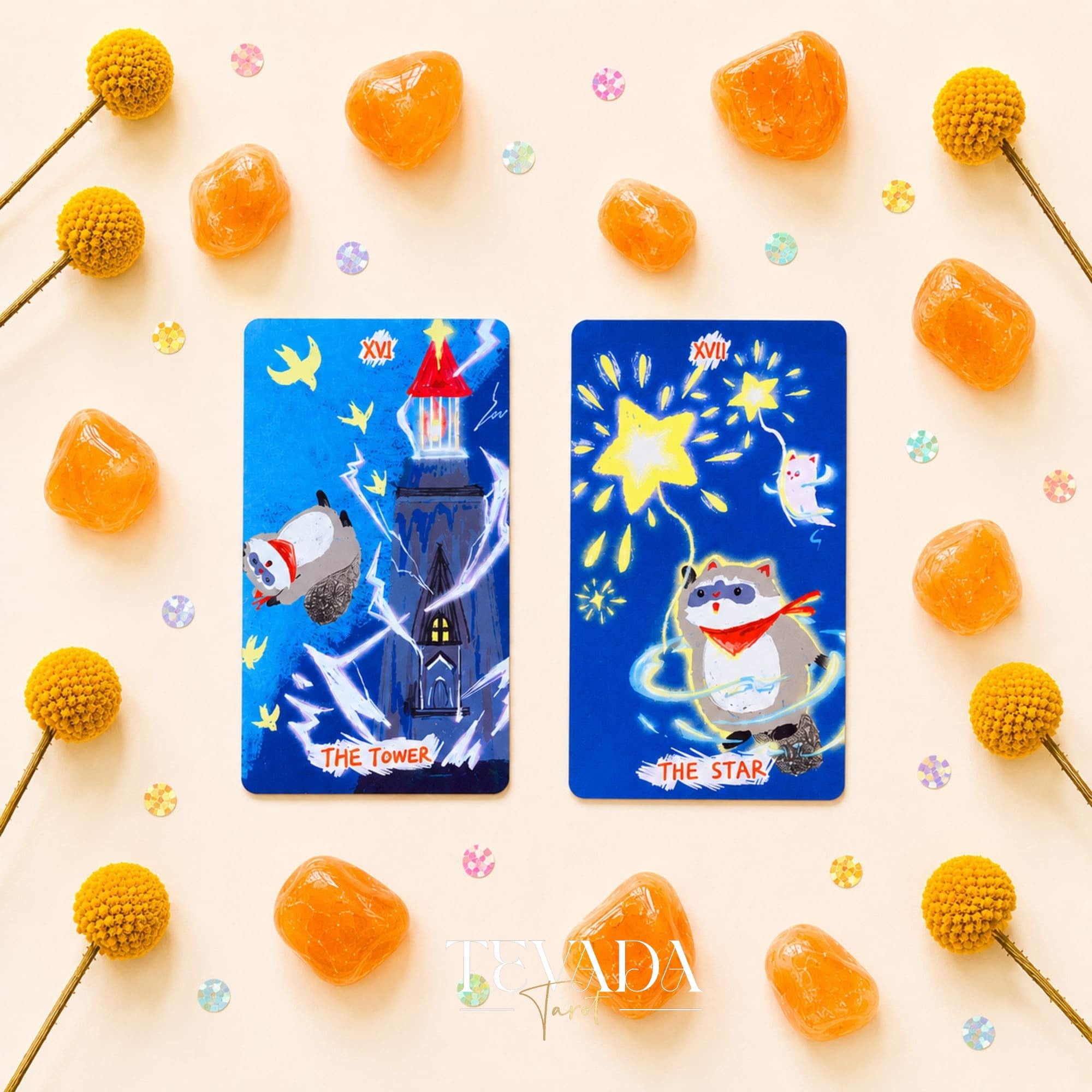 Little Raccoon Tarot crayon-style Indie Tarot Deck for gentle daily reflection