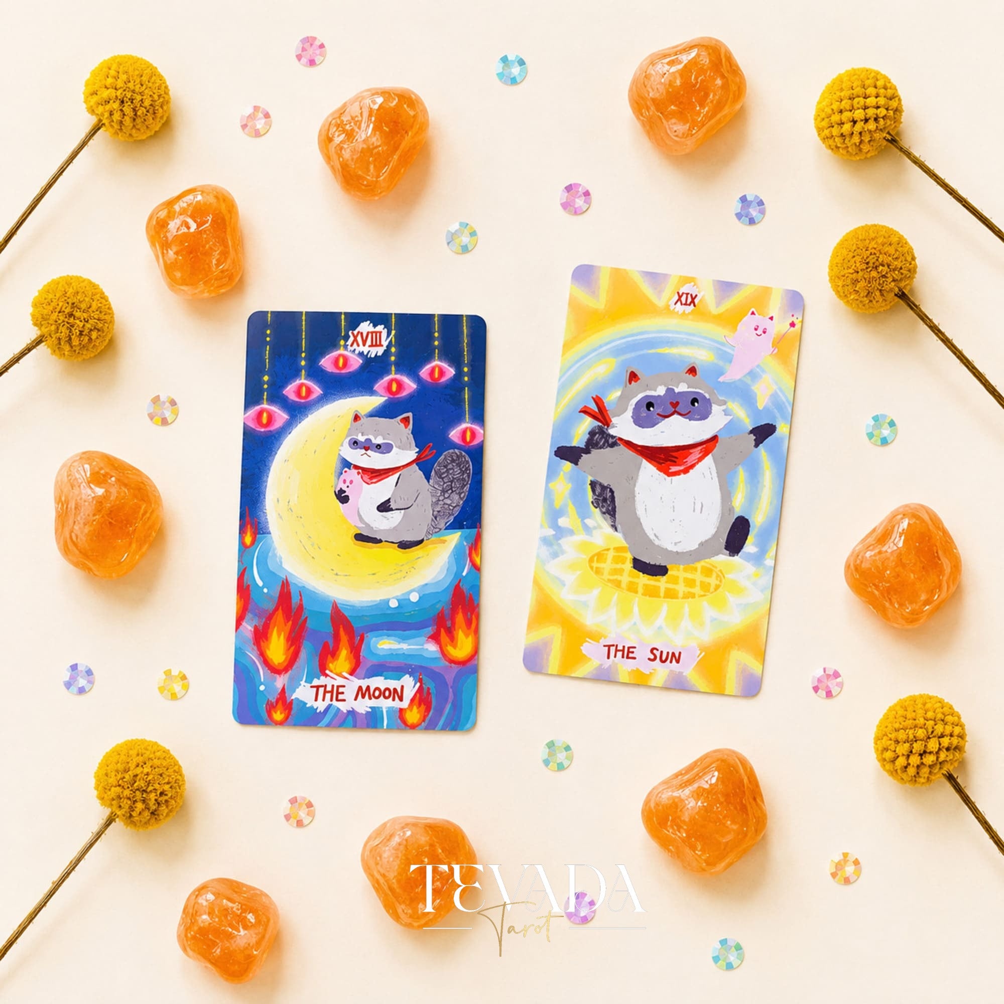 Little Raccoon Tarot crayon-style Indie Tarot Deck for gentle daily reflection