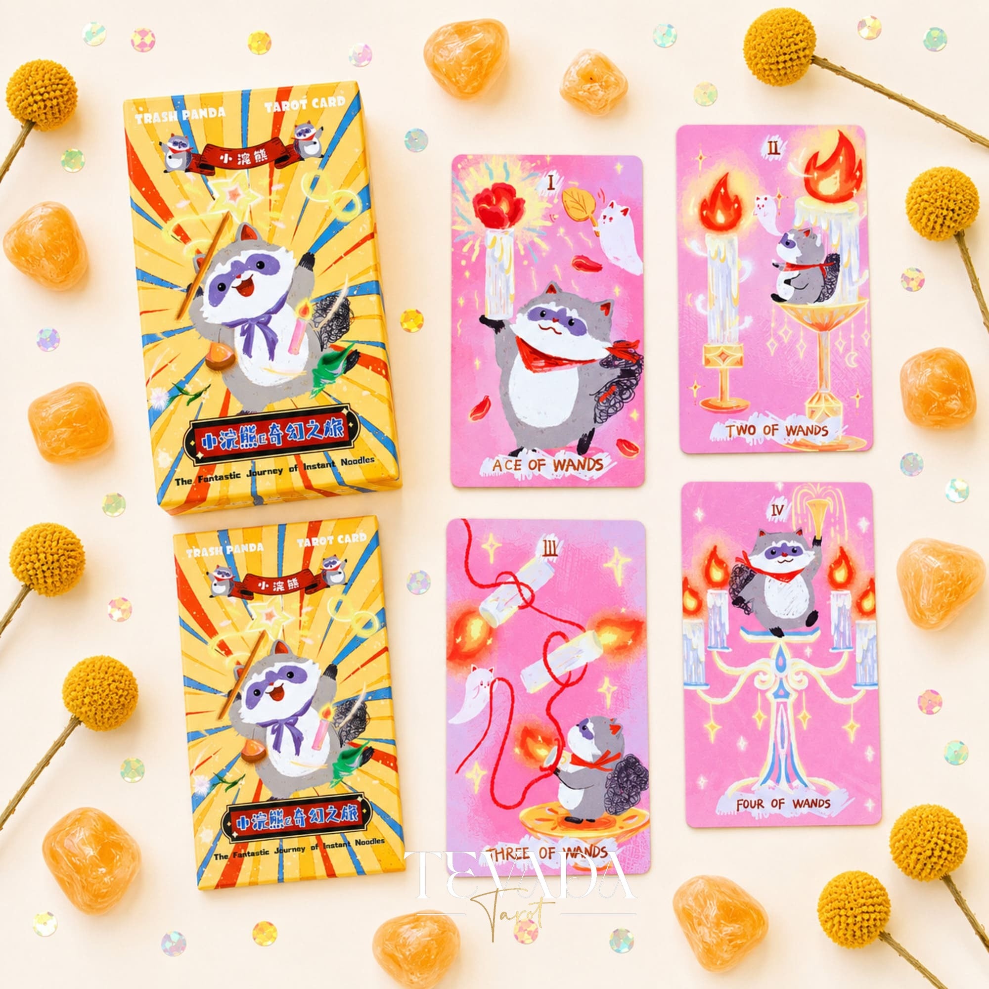 Little Raccoon Tarot crayon-style Indie Tarot Deck for gentle daily reflection