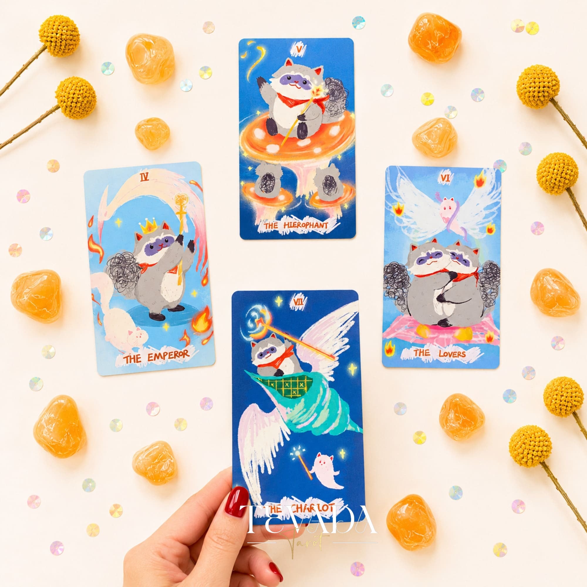 Little Raccoon Tarot crayon-style Indie Tarot Deck for gentle daily reflection