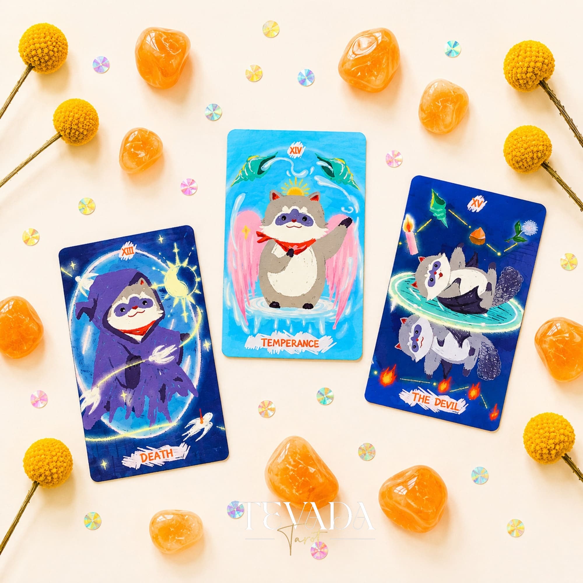 Little Raccoon Tarot crayon-style Indie Tarot Deck for gentle daily reflection