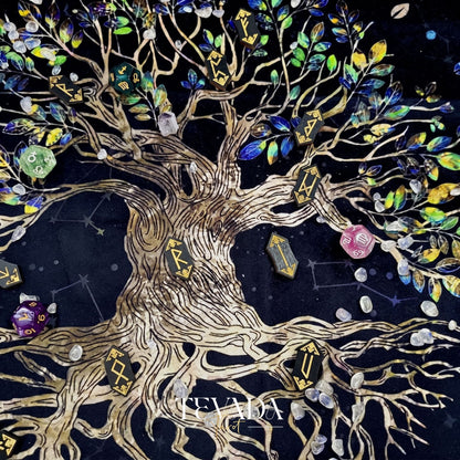 Tree of Life Altar Cloth and Tarot Pouch in dark crushed velvet for sacred space decor and psychic energy protection.