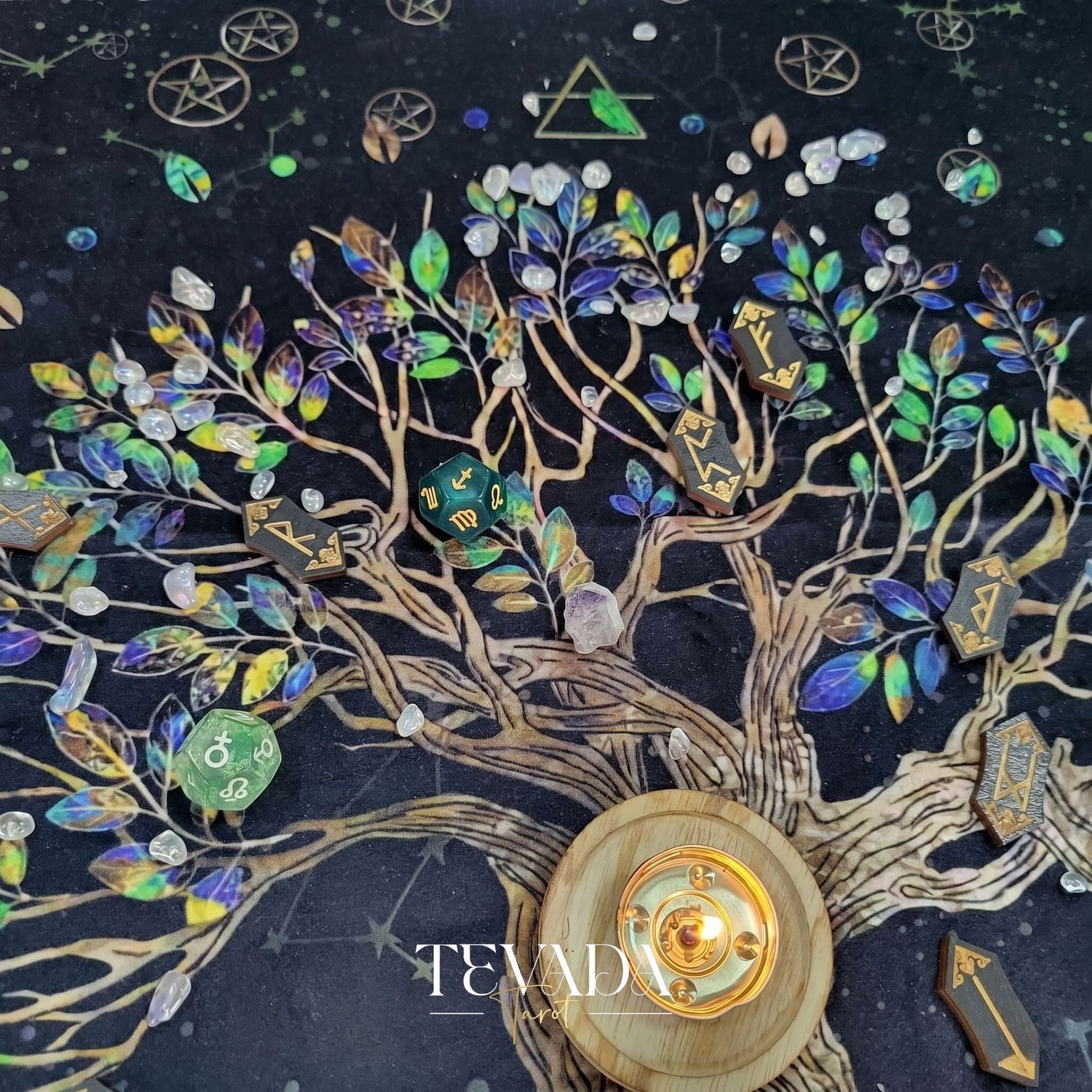 Tree of Life Altar Cloth and Tarot Pouch in dark crushed velvet for sacred space decor and psychic energy protection.