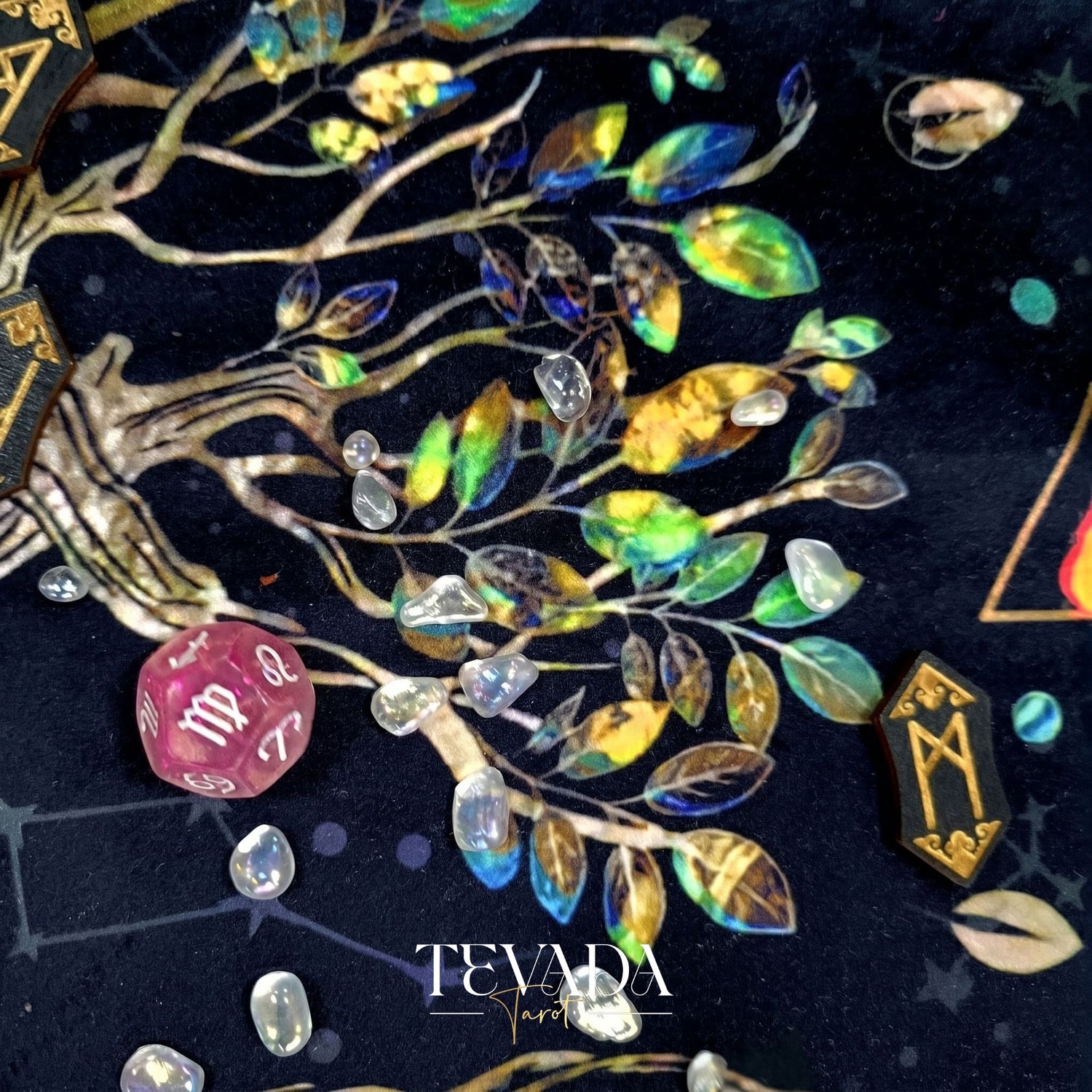 Tree of Life Altar Cloth and Tarot Pouch in dark crushed velvet for sacred space decor and psychic energy protection.