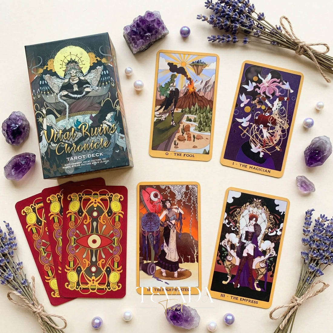 Vital Ruins Chronicle Tarot Deck whimsical retro Indie Tarot Deck for shadow work and deep self-reflection.