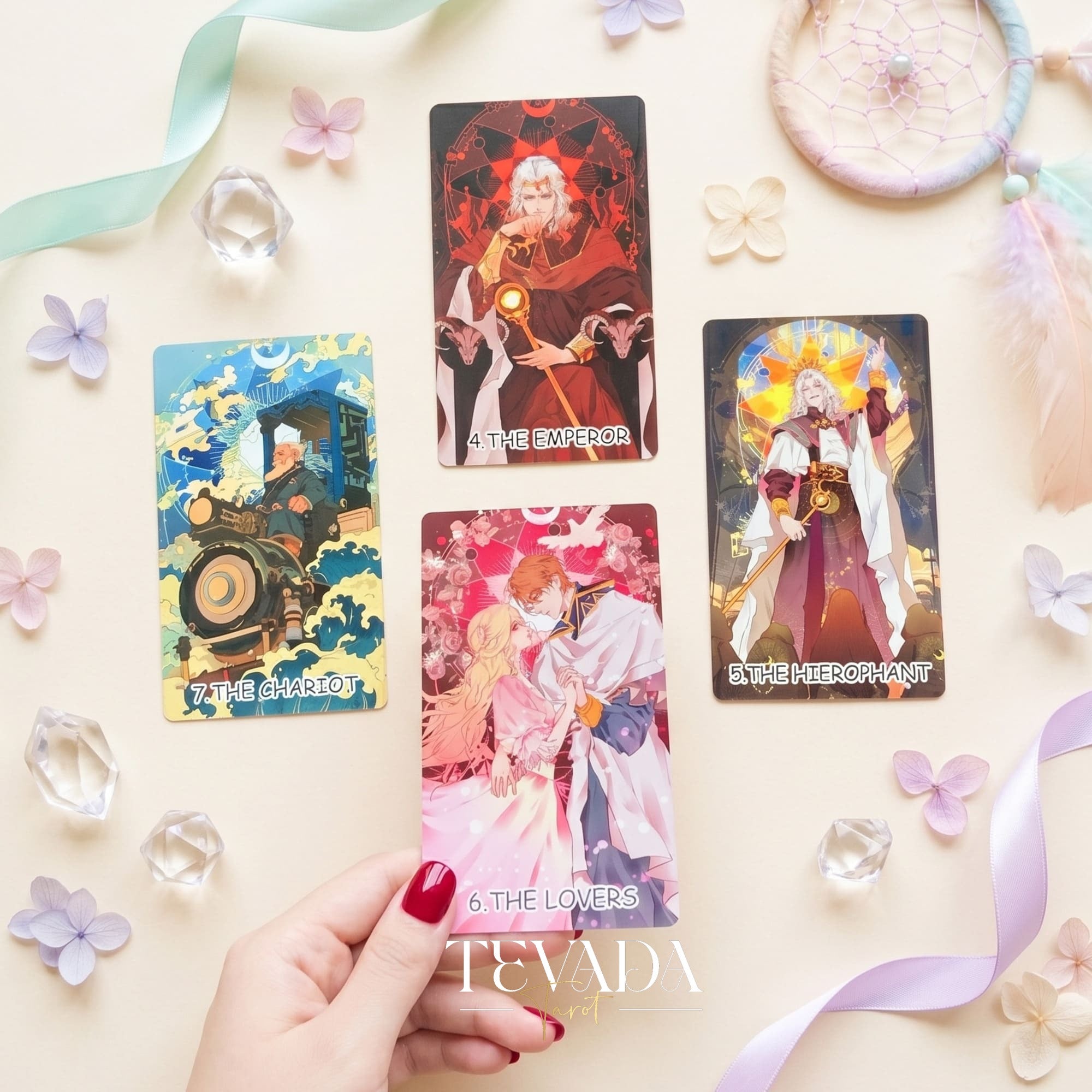 Whispers of Dream Catching Tarot Deck ULTRA Edt ACG fantasy indie tarot deck with metallic purple edges for inner healing.