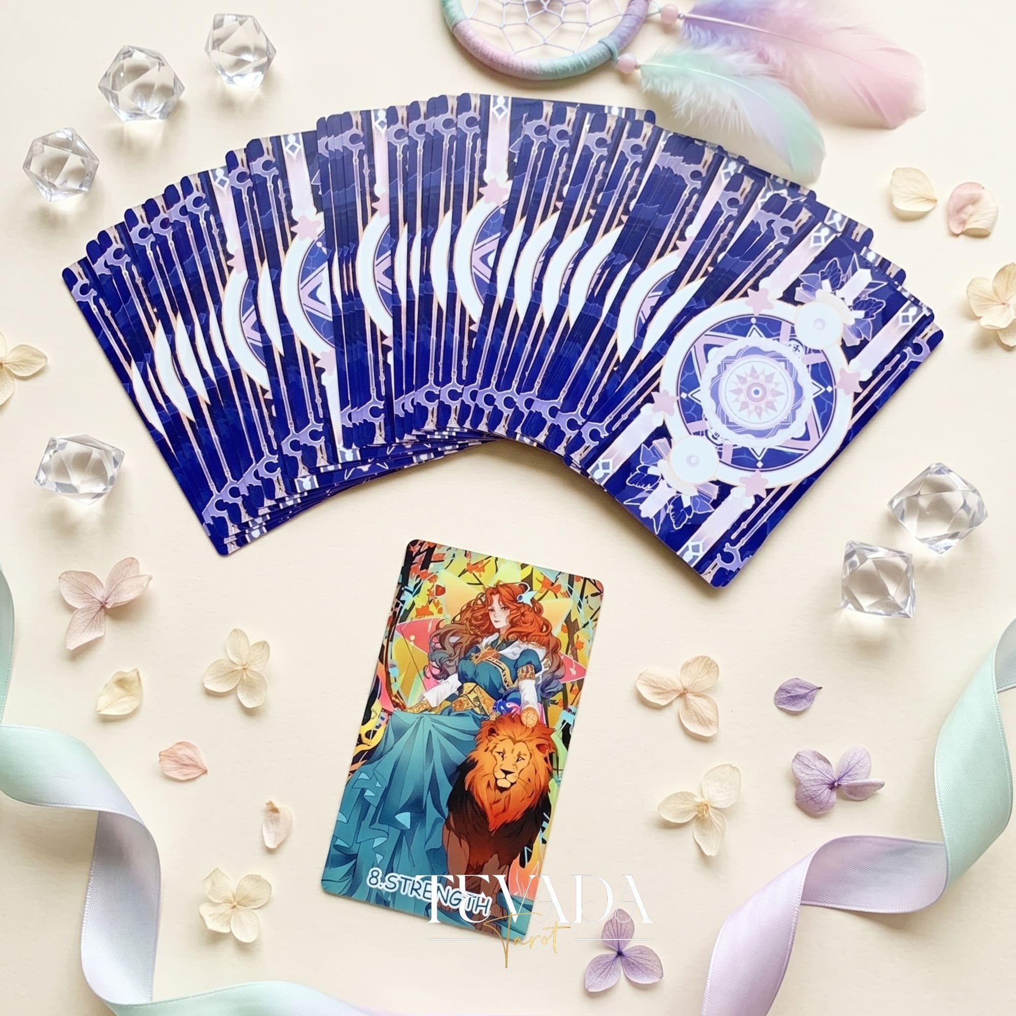 Whispers of Dream Catching Tarot Deck ULTRA Edt ACG fantasy indie tarot deck with metallic purple edges for inner healing.