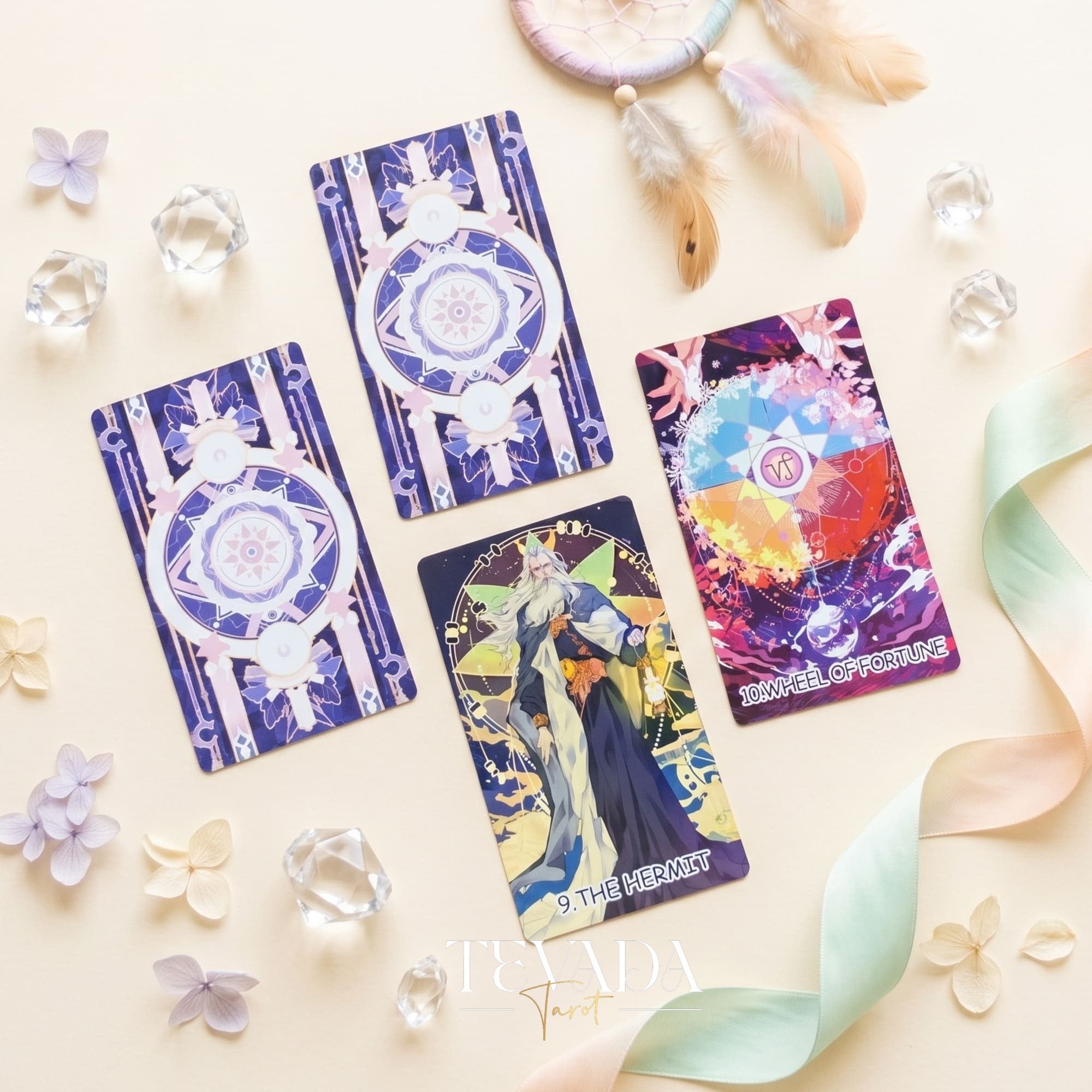 Whispers of Dream Catching Tarot Deck ULTRA Edt ACG fantasy indie tarot deck with metallic purple edges for inner healing.