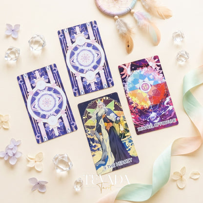 Whispers of Dream Catching Tarot Deck ULTRA Edt ACG fantasy indie tarot deck with metallic purple edges for inner healing.