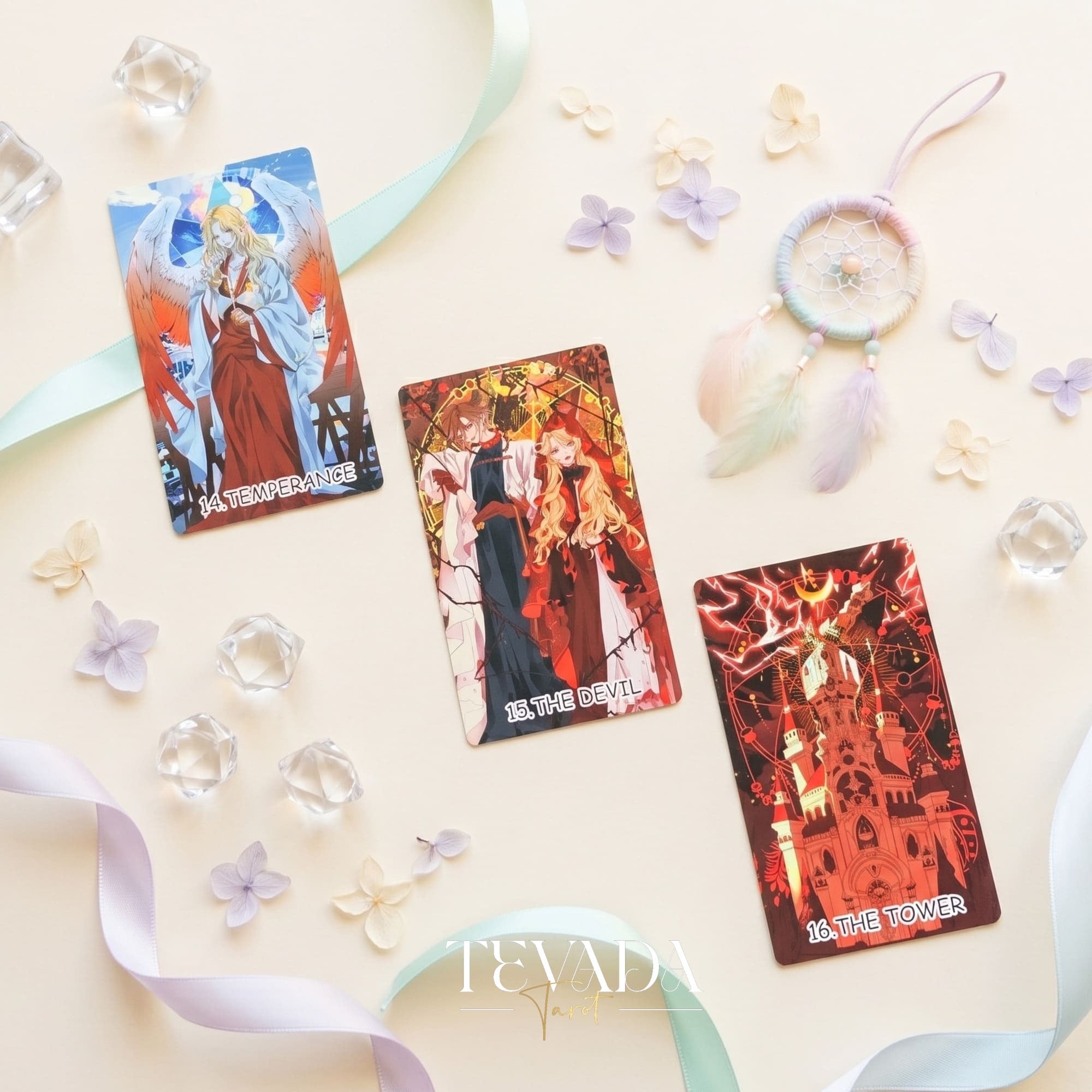 Whispers of Dream Catching Tarot Deck ULTRA Edt ACG fantasy indie tarot deck with metallic purple edges for inner healing.