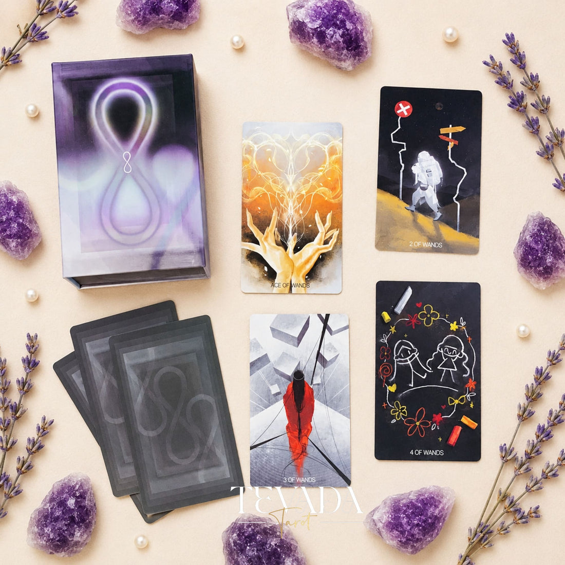 White x Black Tarot moody monochrome indie deck with black edges silver foil for shadow work and tarot reading.