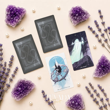 White x Black Tarot moody monochrome indie deck with black edges silver foil for shadow work and tarot reading.
