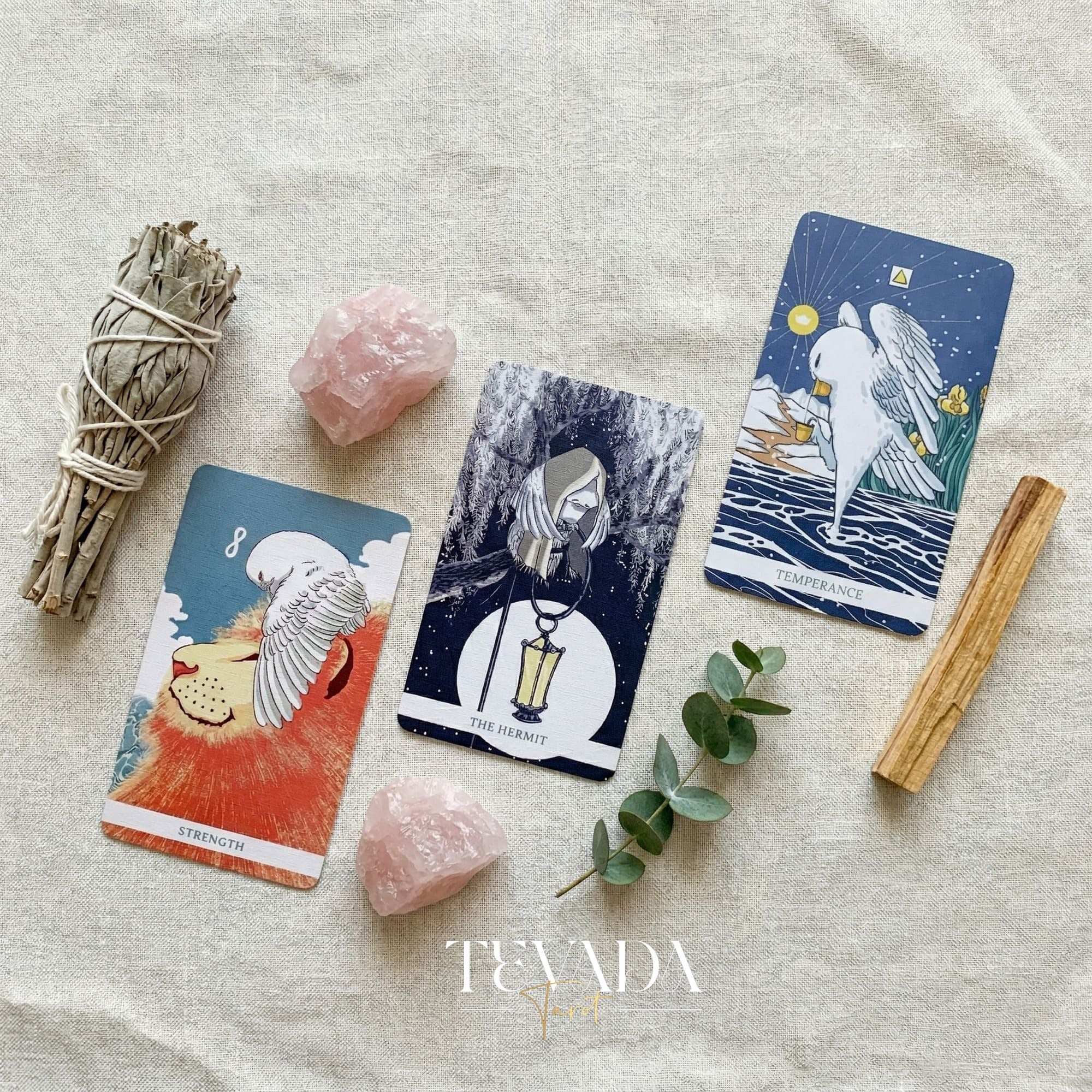 White Winny Tarot whimsical snow owl Indie Tarot Deck for gentle inner child healing and quiet self-reflection.