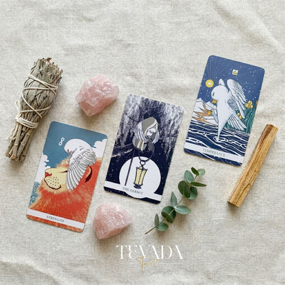 White Winny Tarot whimsical snow owl Indie Tarot Deck for gentle inner child healing and quiet self-reflection.