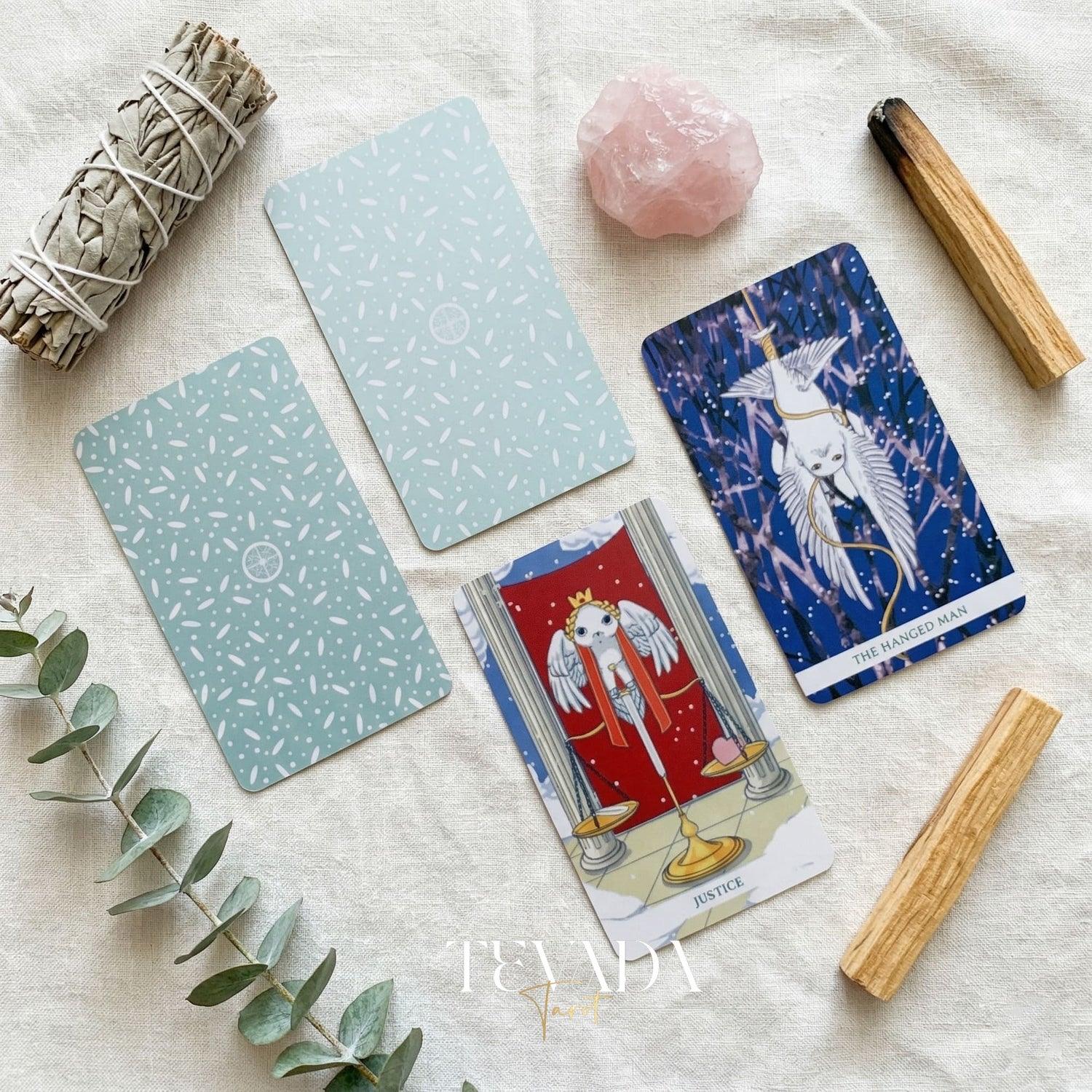 White Winny Tarot whimsical snow owl Indie Tarot Deck for gentle inner child healing and quiet self-reflection.