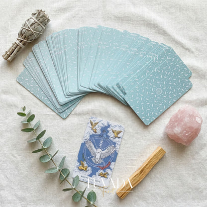 White Winny Tarot whimsical snow owl Indie Tarot Deck for gentle inner child healing and quiet self-reflection.