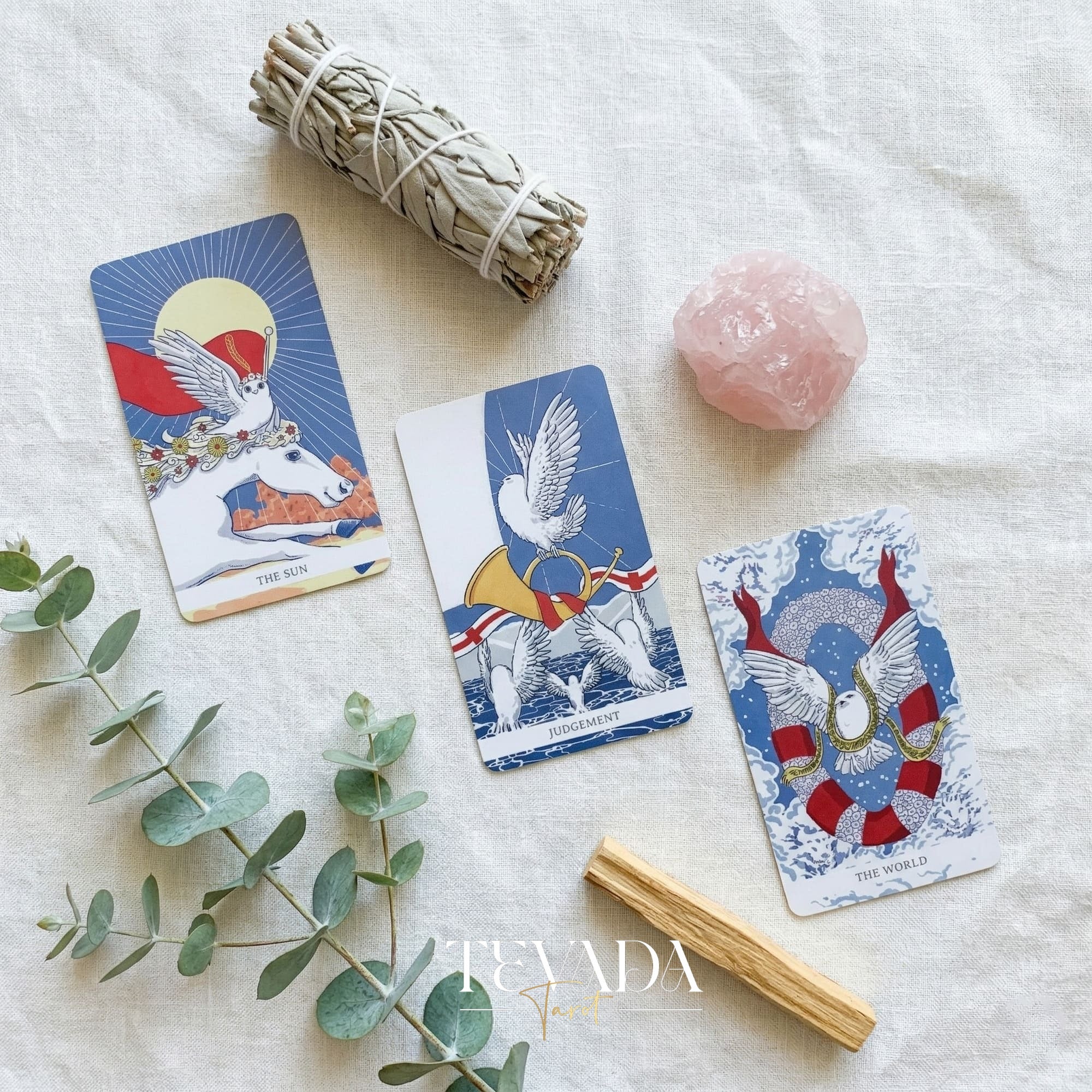 White Winny Tarot whimsical snow owl Indie Tarot Deck for gentle inner child healing and quiet self-reflection.