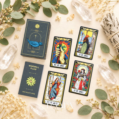 Windmill Flag Tarot medieval storybook Indie Tarot Deck for mythic reflection