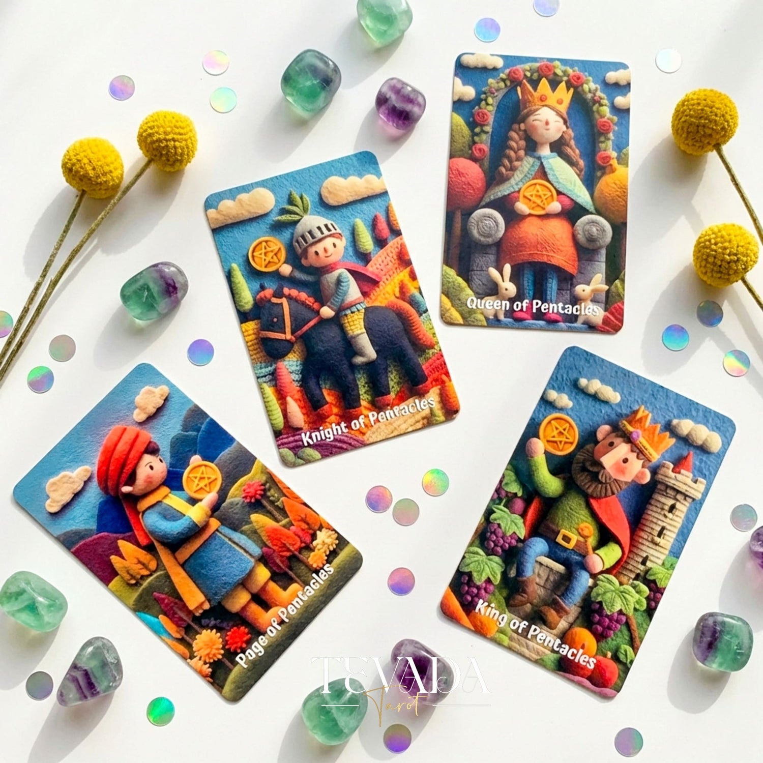 Woolly Wonder Tarot Deck featuring vibrant 3D wool-felt storybook art for inner child healing and playful divination.