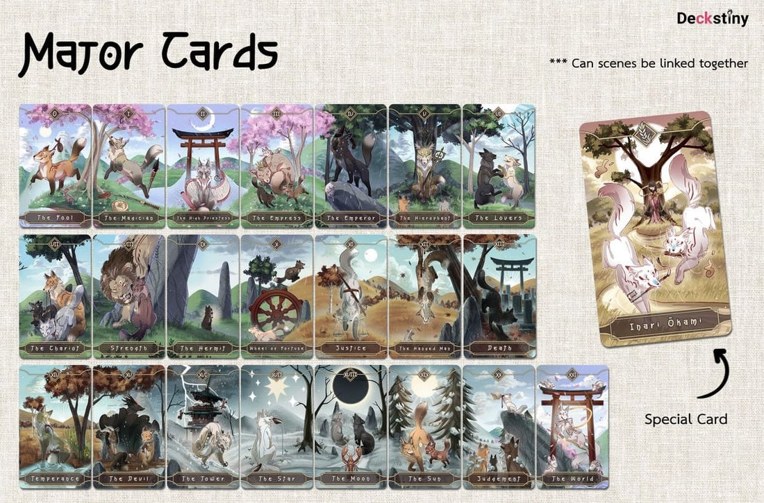 Seasonal Fox Tarot BRONZE Day Ver. | Japanese Sacred Animal | Asian Myth Tarot | Art Magical Cards | Unique Indie Tarot Deck for Beginners